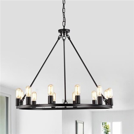 Warehouse Of Tiffany Warehouse of Tiffany PD001-12MB 47 in. Round Reiss 12-Light Wagon Wheel Chandelier - Metal PD001/12MB
